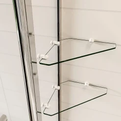 AICA Sanitaire Pare baignoire chromé pivotante L.120 x 140 cm avec 2 étagères - 6mm verre sécurité - solution pratique, élégante