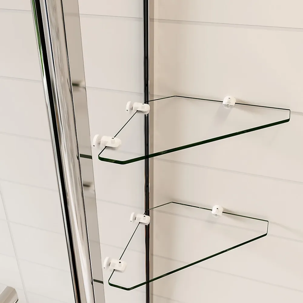AICA Sanitaire Pare baignoire chromé pivotante L.120 x 140 cm avec 2 étagères - 6mm verre sécurité - solution pratique, élégante