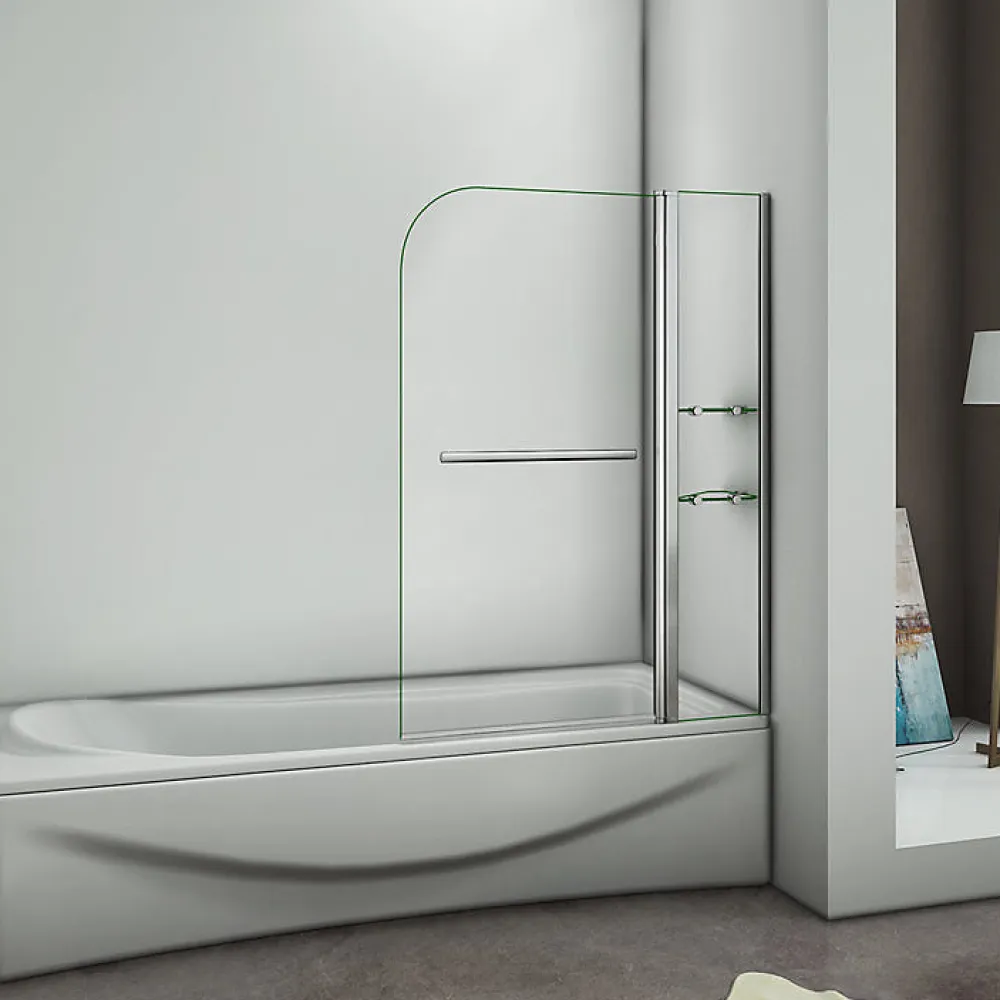 AICA Sanitaire Pare baignoire chromé pivotante L.100 x 140 cm avec 2 étagères - 6mm verre sécurité - solution pratique, élégante