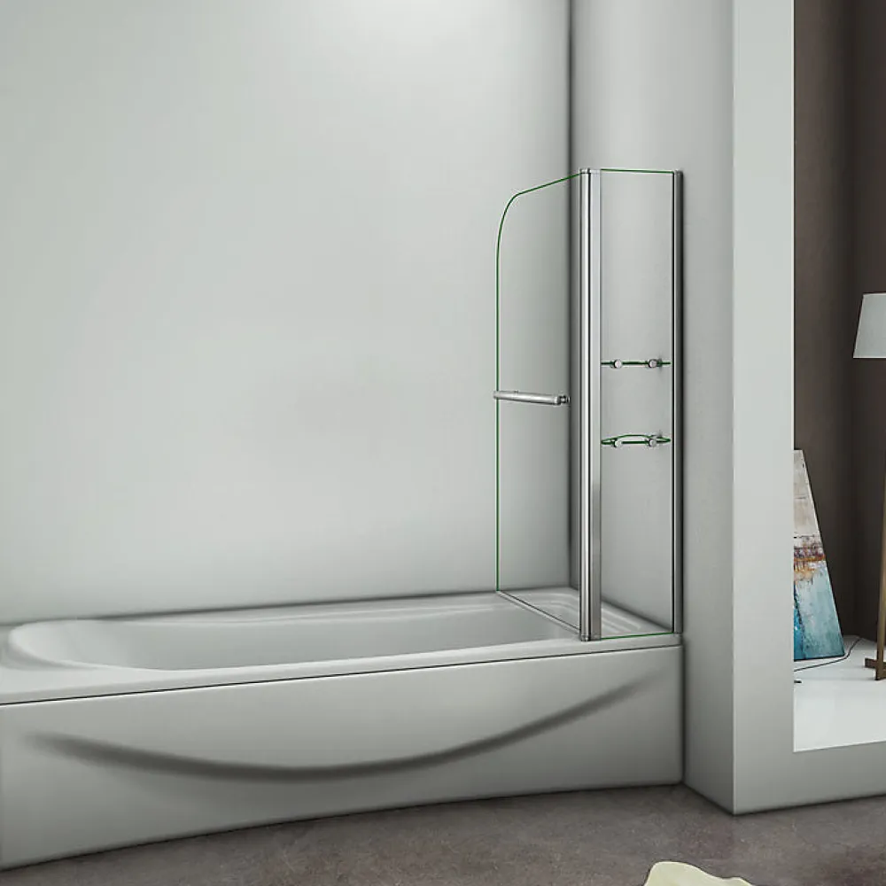 AICA Sanitaire Pare baignoire chromé pivotante L.100 x 140 cm avec 2 étagères - 6mm verre sécurité - solution pratique, élégante