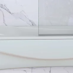 AICA Sanitaire Pare baignoire Chrome au angle arrondis pivotant 180 degrés L100xH140cm, 6mm verre anticalcaire avec bande central dépoli