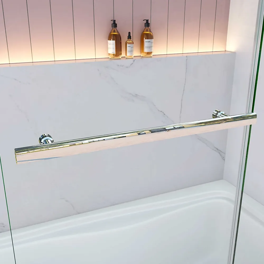 AICA Sanitaire Pare baignoire Chrome au angle arrondis pivotant 180 degrés,L100xH140cm, 6mm verre anticalcaire avec porte serviette