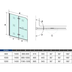 AICA Sanitaire Pare baignoire Chrome au angle arrondis pivotant 180 degrés,L100xH140cm, 6mm verre anticalcaire avec porte serviette