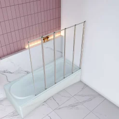 AICA Sanitaire Pare baignoire Chrome pliante,L120xH140cm avec pliante 5 volets pliants 180 degrés,Installation réversible,4mm verre trempé