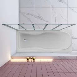 AICA Sanitaire Pare baignoire Chrome pliante,L120xH140cm avec pliante 5 volets pliants 180 degrés,Installation réversible,4mm verre trempé