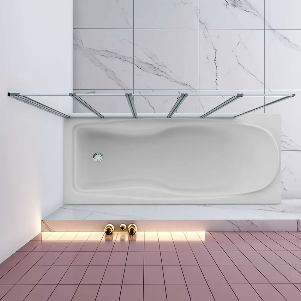 AICA Sanitaire Pare baignoire Chrome pliante,L120xH140cm avec pliante 5 volets pliants 180 degrés,Installation réversible,4mm verre trempé
