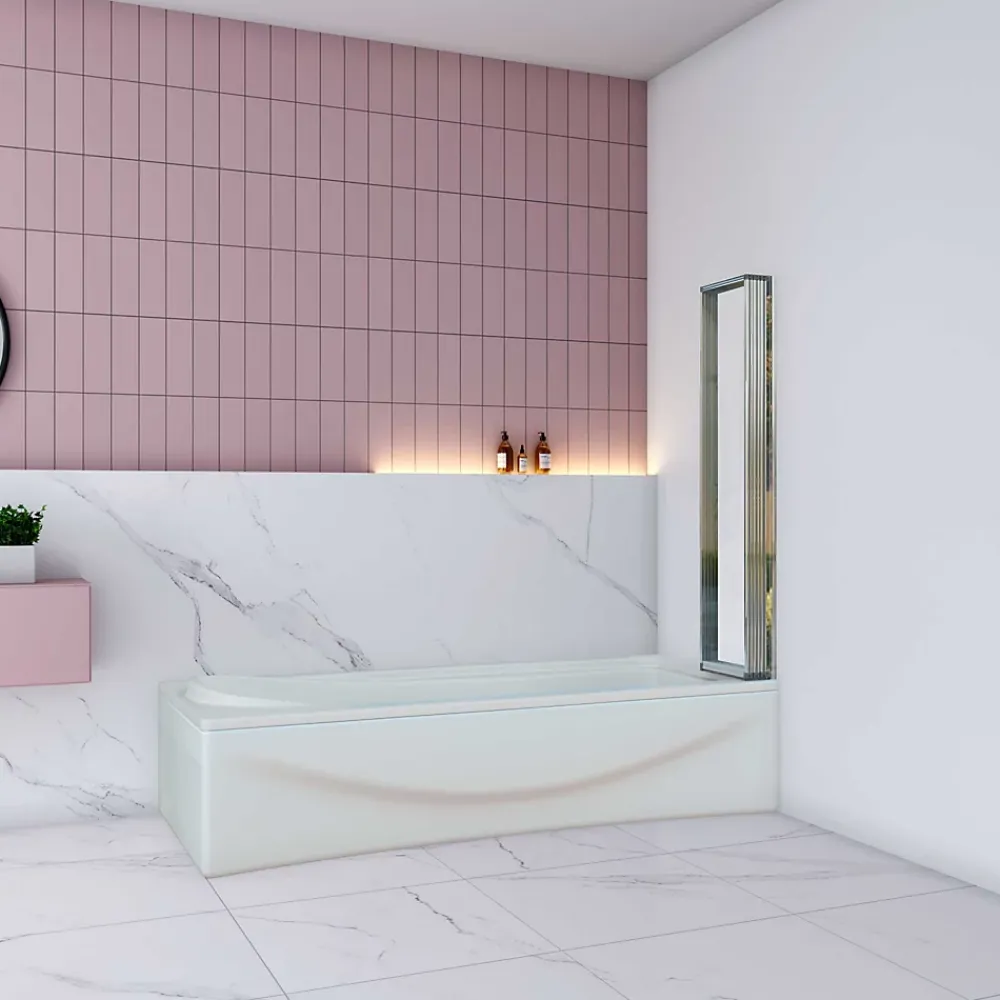 AICA Sanitaire Pare baignoire Chrome pliante,L120xH140cm avec pliante 5 volets pliants 180 degrés,Installation réversible,4mm verre trempé