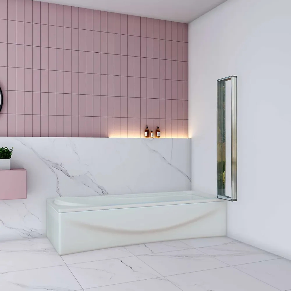 AICA Sanitaire Pare baignoire Chrome pliante,L120xH140cm avec pliante 5 volets pliants 180 degrés,Installation réversible,4mm verre trempé
