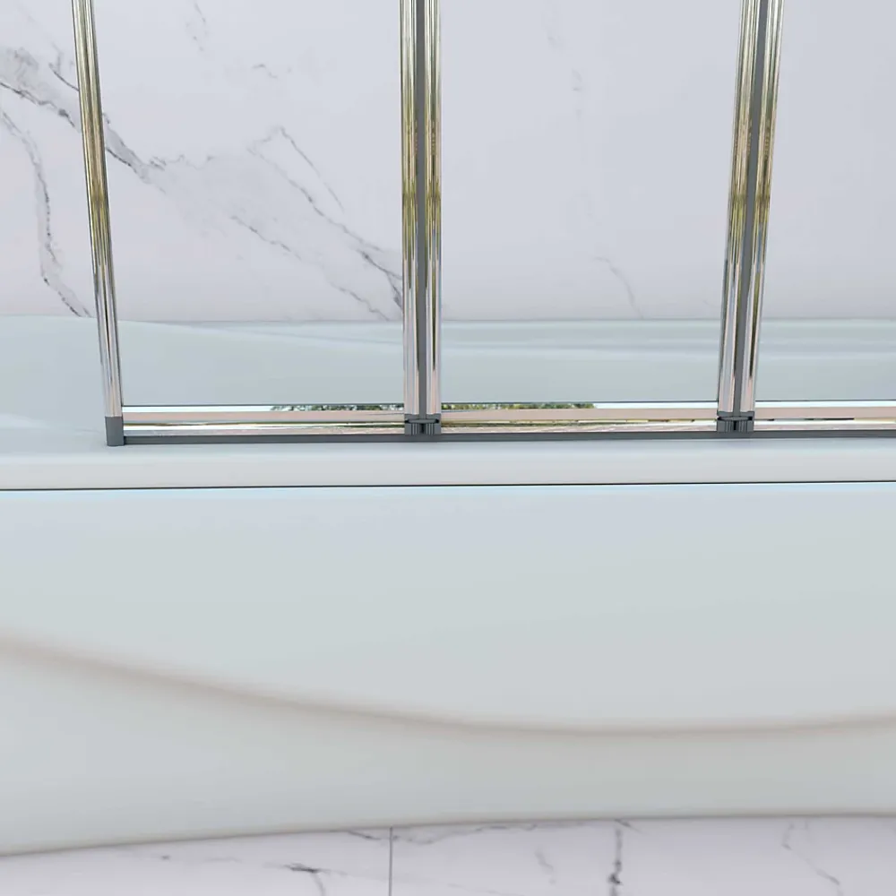 AICA Sanitaire Pare baignoire Chrome pliante,L120xH140cm avec pliante 5 volets pliants 180 degrés,Installation réversible,4mm verre trempé