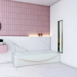 AICA Sanitaire Pare baignoire Chrome pliante L100xH140cm avec pliante 4 volets pliants 180 degrés,Installation réversible,4mm verre trempé