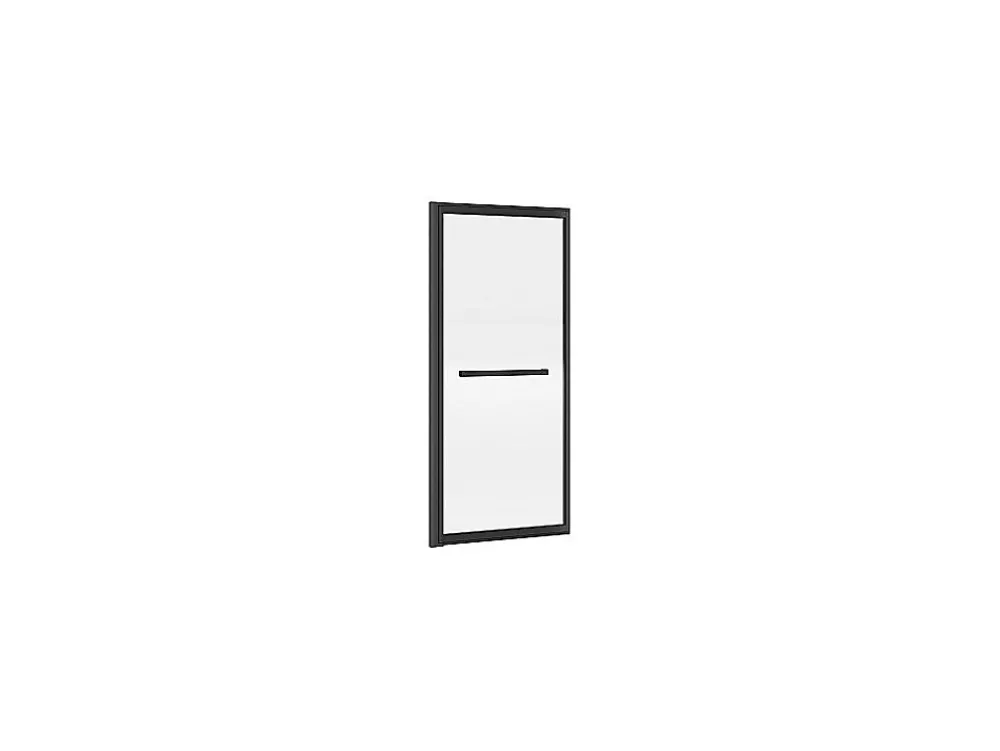 Vente-unique Pare baignoire coulissant noir mat avec porte serviette - 100x140 cm - WAIMEA