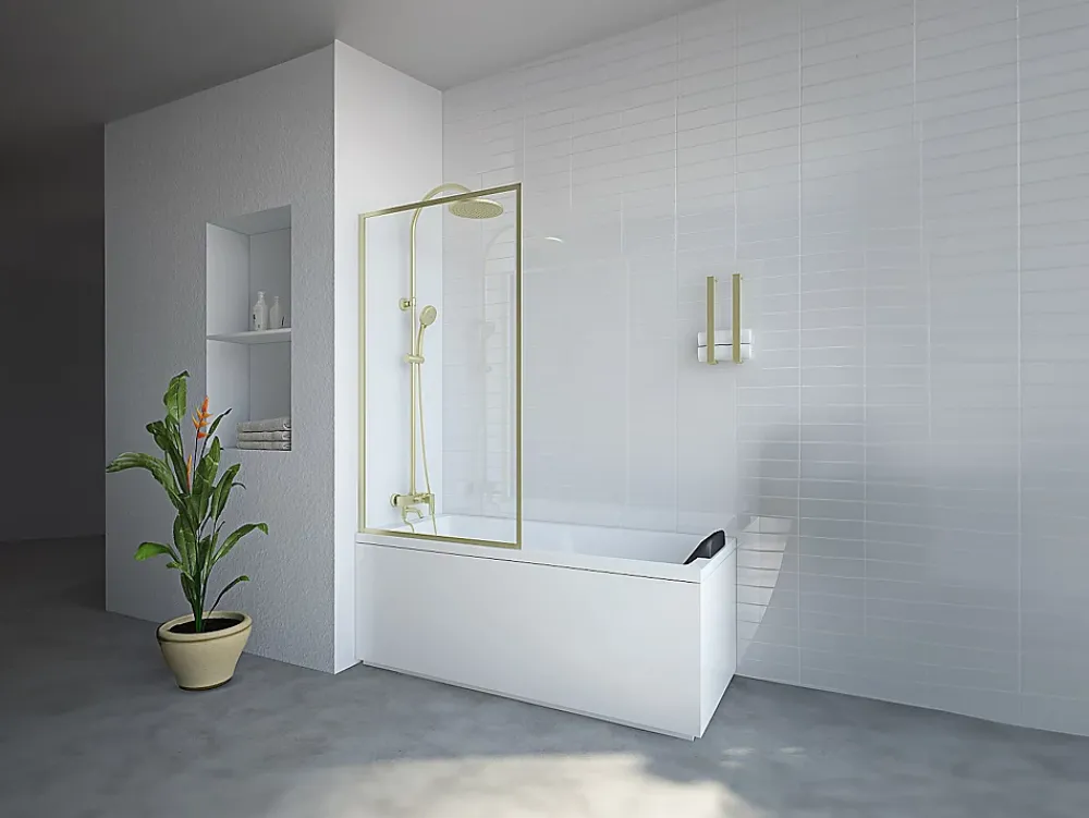 Vente-unique Pare baignoire doré style art déco - 80 x 140 cm - Verre trempé - BRADENTON