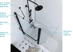 Pare-Baignoire|Galedo Pare baignoire Ibiza volet pivotant noir 130 x 105cm