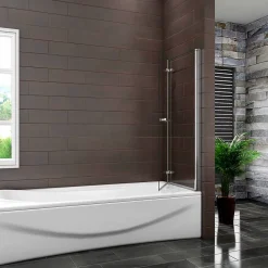 AICA Sanitaire Pare baignoire L.120 x H.140cm pivotant à 180 avec 2 étagères et porte-serviette - 6mm verre sécurit -Installation réversible