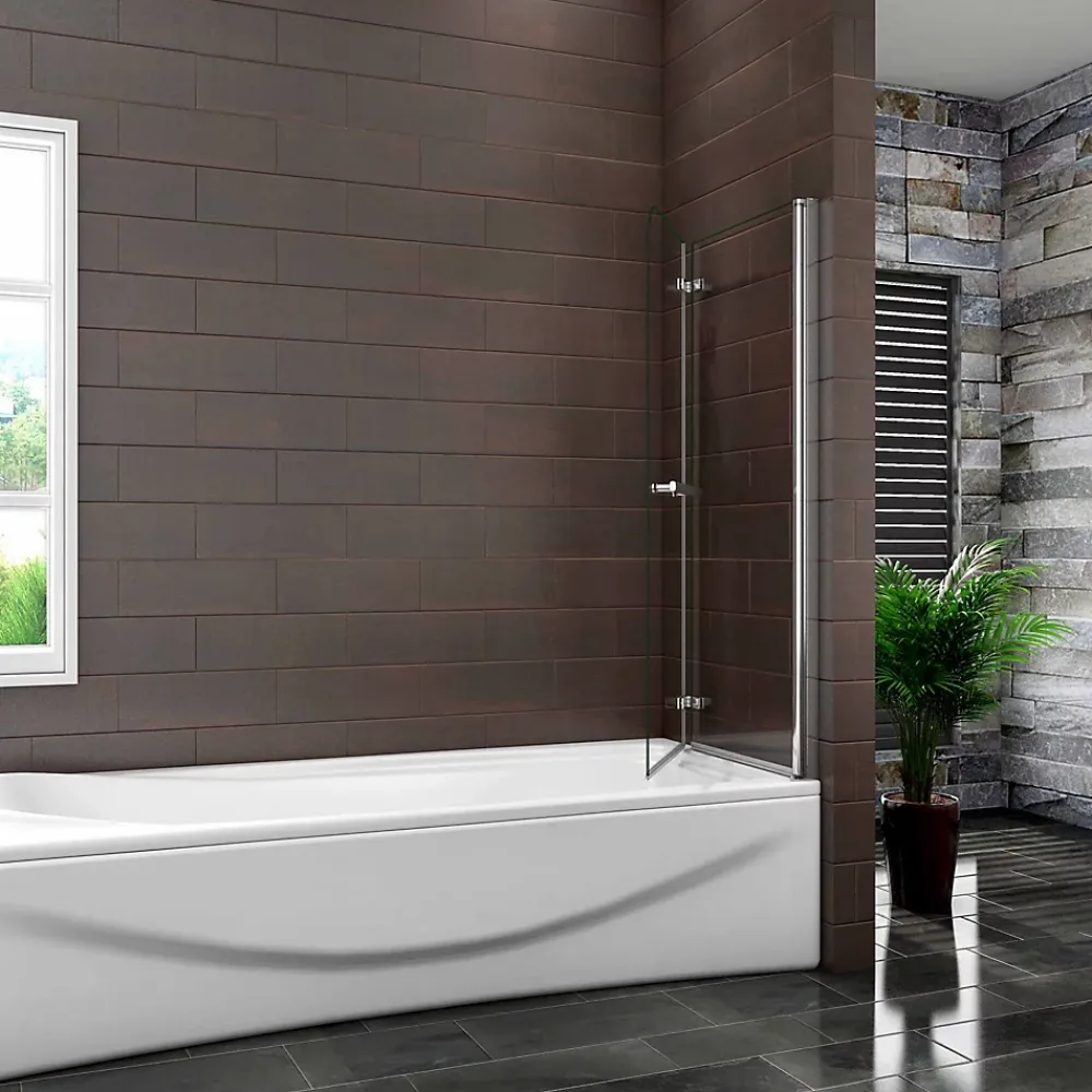 AICA Sanitaire Pare baignoire L.120 x H.140cm pivotant à 180 avec 2 étagères et porte-serviette - 6mm verre sécurit -Installation réversible
