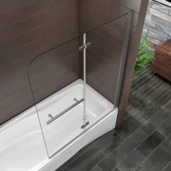 AICA Sanitaire Pare baignoire L.120 x H.140cm pivotant à 180 avec 2 étagères et porte-serviette - 6mm verre sécurit -Installation réversible