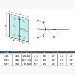 AICA Sanitaire Pare baignoire L.120 x H.140cm pivotant à 180 avec 2 étagères et porte-serviette - 6mm verre sécurit -Installation réversible