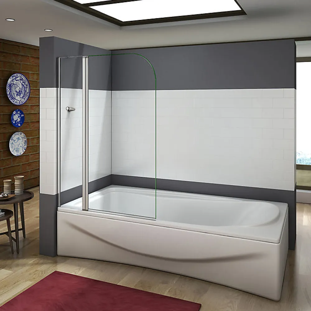 AICA Sanitaire Pare baignoire L.100 x H.140cm pivotant à 180 avec porte-serviette - 5mm verre sécurit - Installation réversible