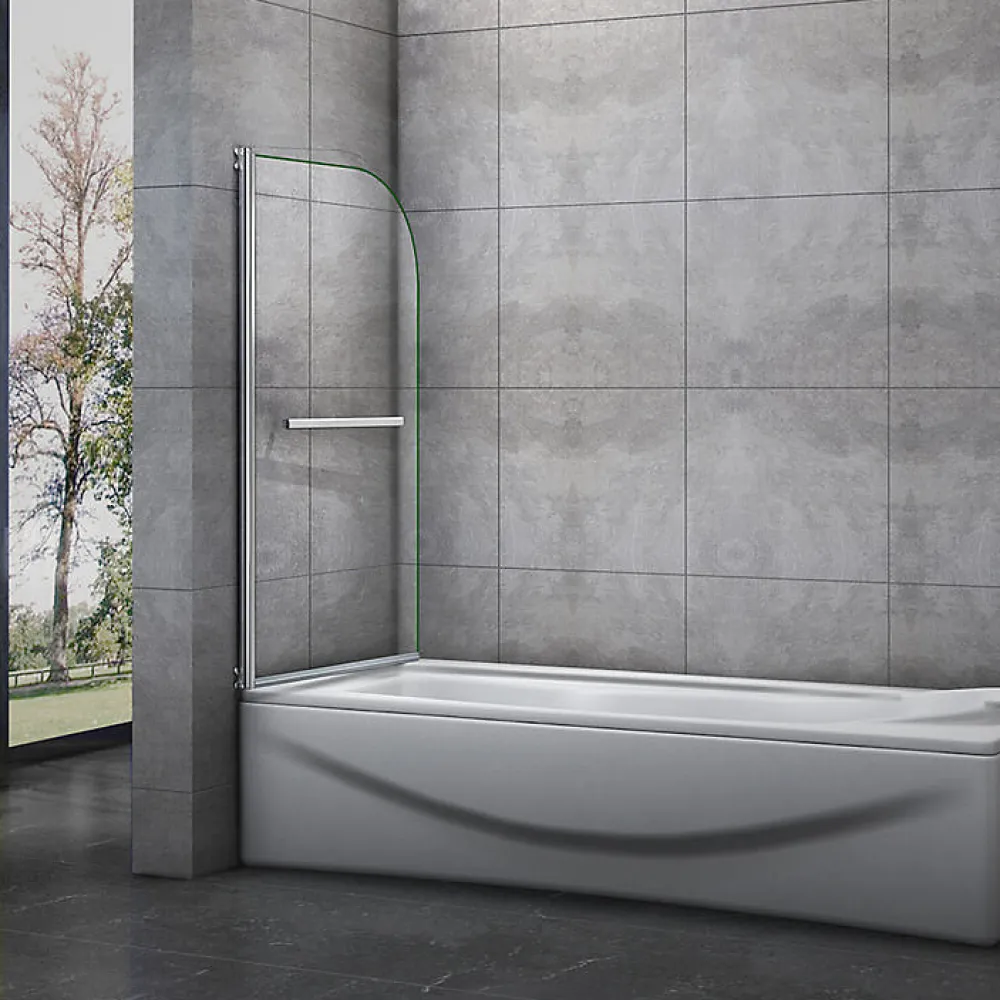 Pare-Baignoire|AICA Sanitaire Pare baignoire L.70 x H.130cm pivotant à 180 avec 2 étagères et porte-serviette - 5mm verre sécurit - Installation réversible