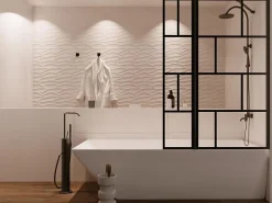 Vente-unique Pare baignoire noir mat au style industriel avec volet pivotant - 100 x 140 cm - OBELINI