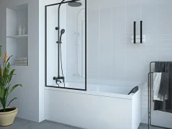 Vente-unique Pare baignoire noir mat style industriel - 80 x 140 cm - Verre trempé - BRADENTON