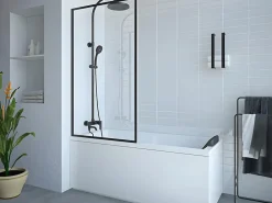 Vente-unique Pare baignoire noir mat style industriel - 70 x 140 cm - Verre trempé - BRADENTON