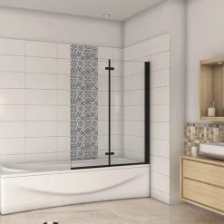 AICA Sanitaire pare baignoire noir pivotante pliant 90x140cm,paroi fixée,5mm verre anticalcaire,noir mat en métal style et simplicité