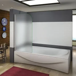 AICA Sanitaire Pare baignoire pivotant - 80 x 140 cm - Verre dépoli anticalcaire 5 mm - Profilé aluminium chromé - Installation à gauche