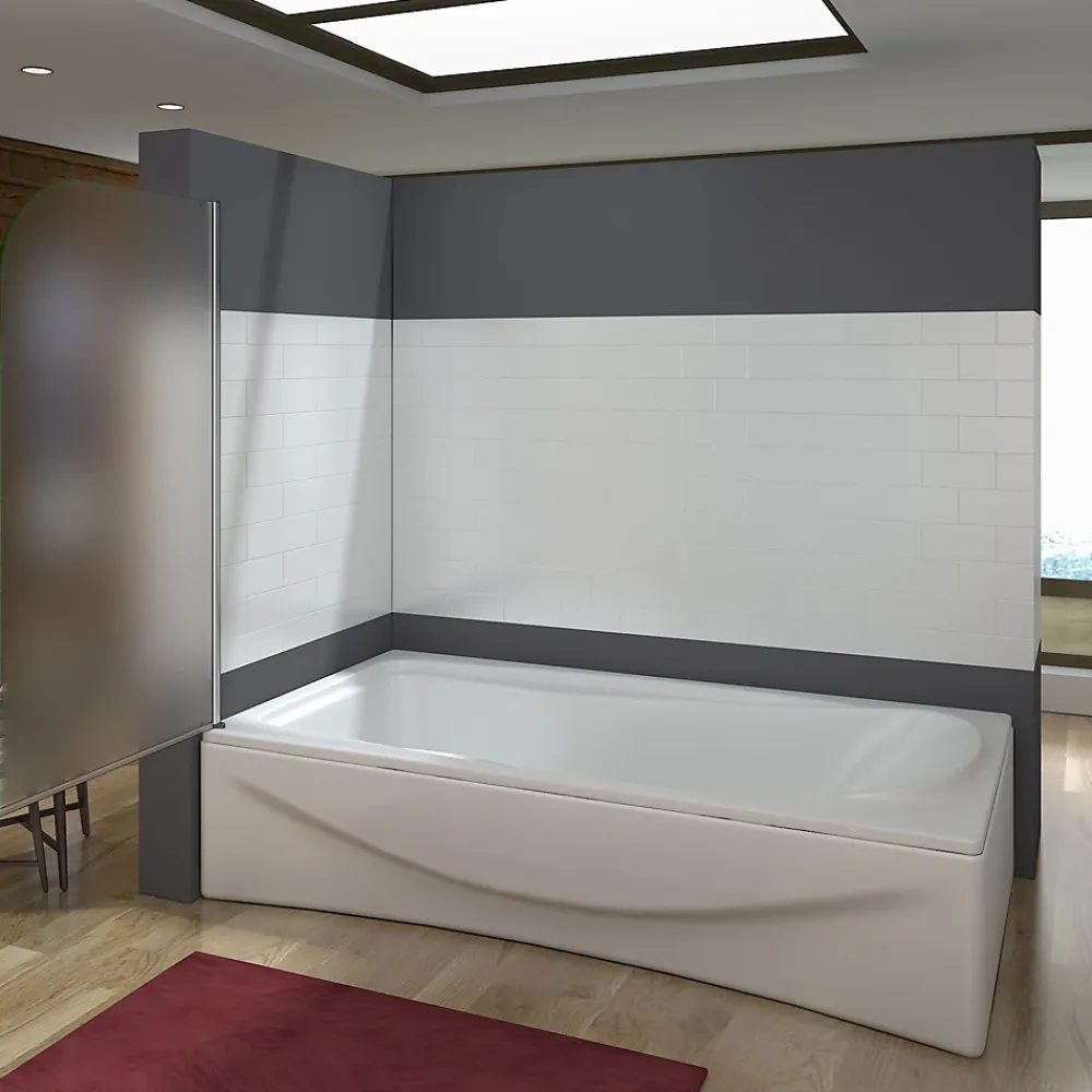 AICA Sanitaire Pare baignoire pivotant - 80 x 140 cm - Verre dépoli anticalcaire 5 mm - Profilé aluminium chromé - Installation à gauche