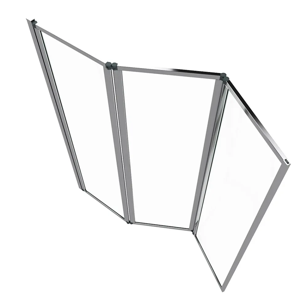 Aurlane Pare baignoire Pivotant 3 Volets Chrome - 125x143 cm - Verre Trempé 4 mm - ZAGGY CHROME