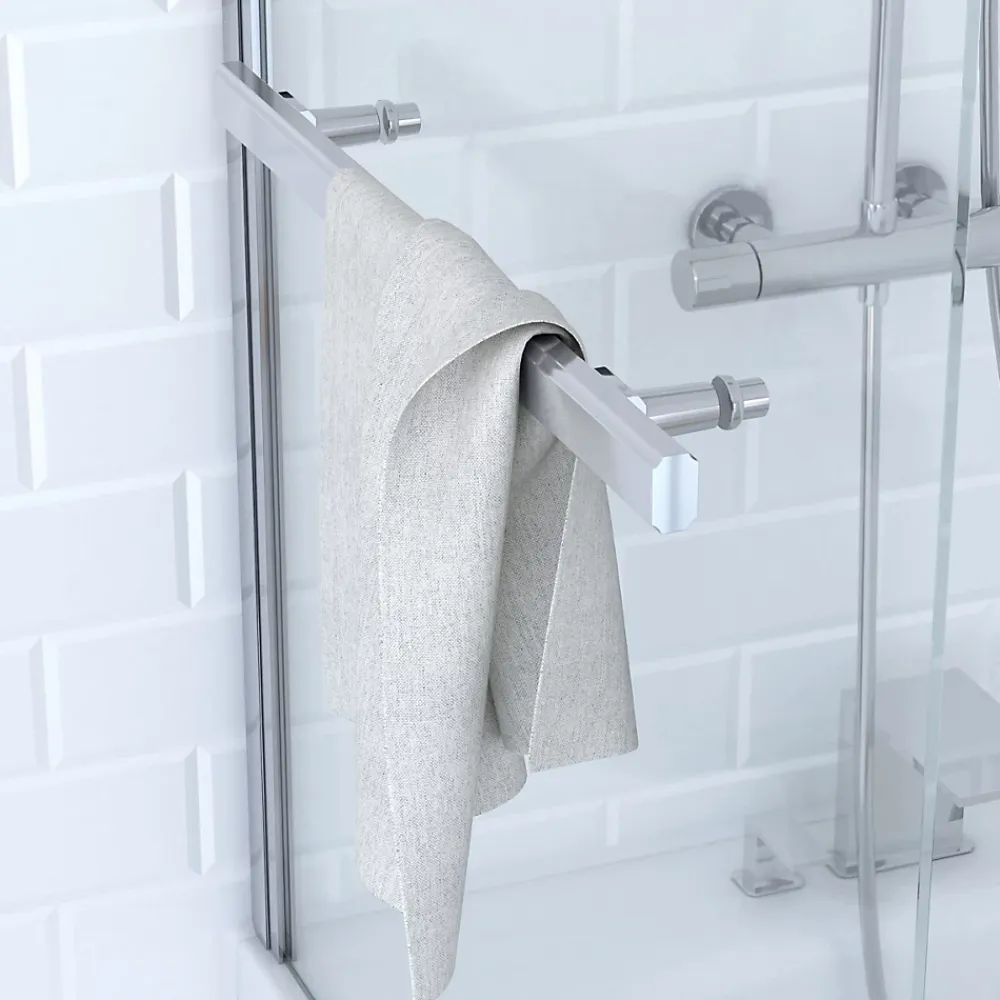 Pare-Baignoire|Aurlane Pare baignoire Pivotant avec Porte-Serviette 85x150cm - Profilé Chrome - Verre 6mm - TSHAPE CHROMED