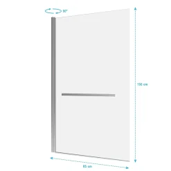 Pare-Baignoire|Aurlane Pare baignoire Pivotant avec Porte-Serviette 85x150cm - Profilé Chrome - Verre 6mm - TSHAPE CHROMED