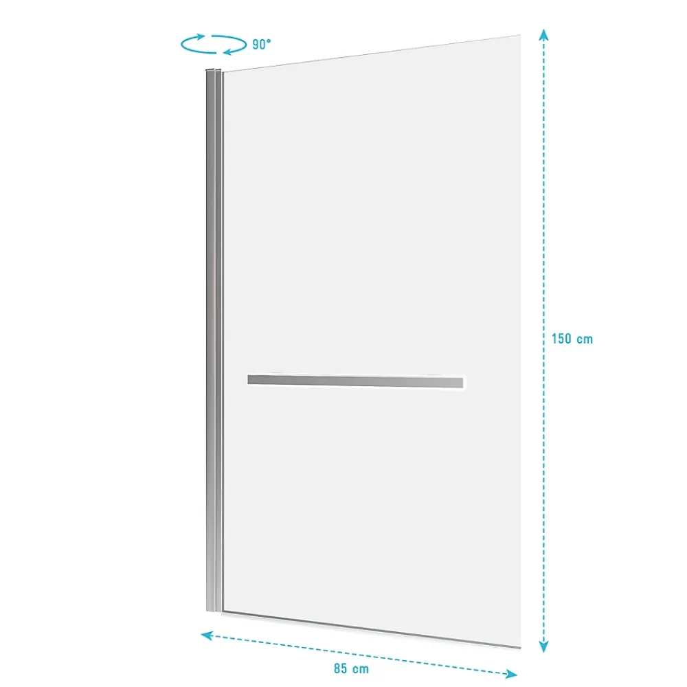 Pare-Baignoire|Aurlane Pare baignoire Pivotant avec Porte-Serviette 85x150cm - Profilé Chrome - Verre 6mm - TSHAPE CHROMED