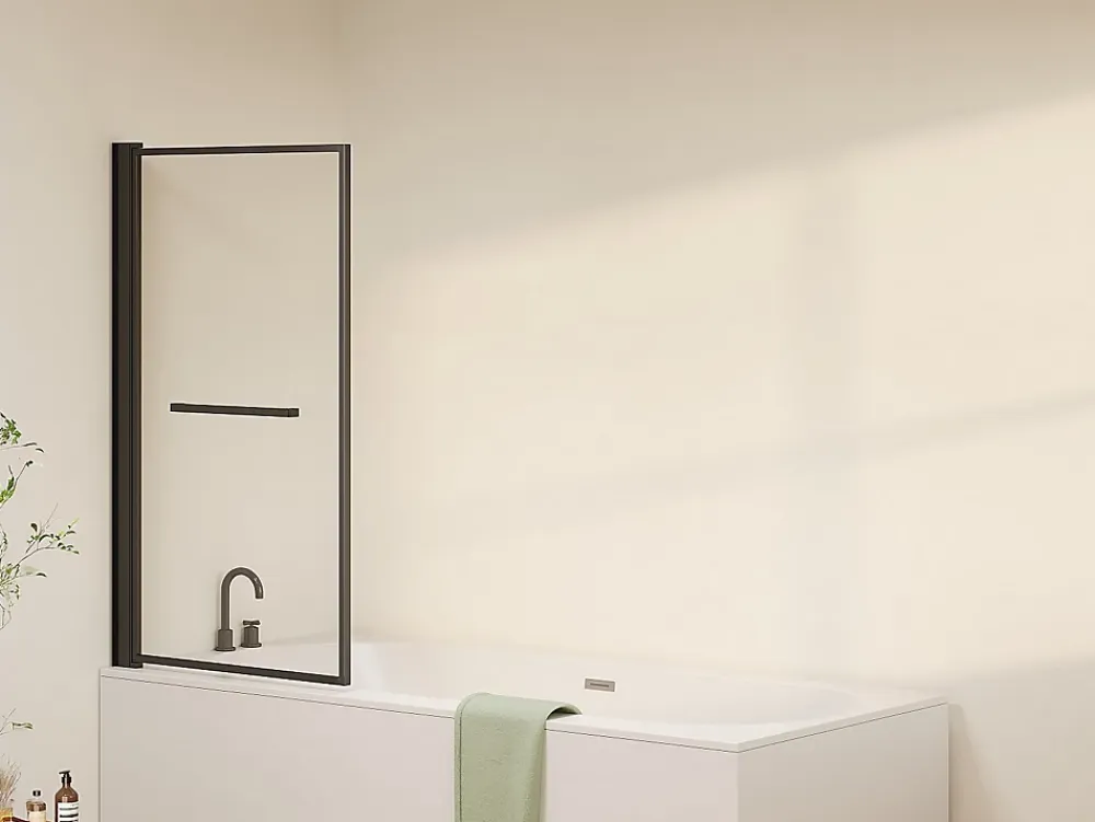 Pare-Baignoire|Vente-unique Pare baignoire pivotant et relevable avec porte serviette - Noir mat - 80 x 140 cm - VESLIRA