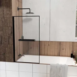 Galedo Pare baignoire pivotant l.75 x H.130 cm profilés noirs avec porte serviette et étagère, Edge