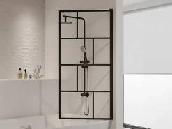 Pare-Baignoire|Vente-unique Pare baignoire pivotant style industriel - 70 x 140 cm - Noir mat - Verre - RIVANON