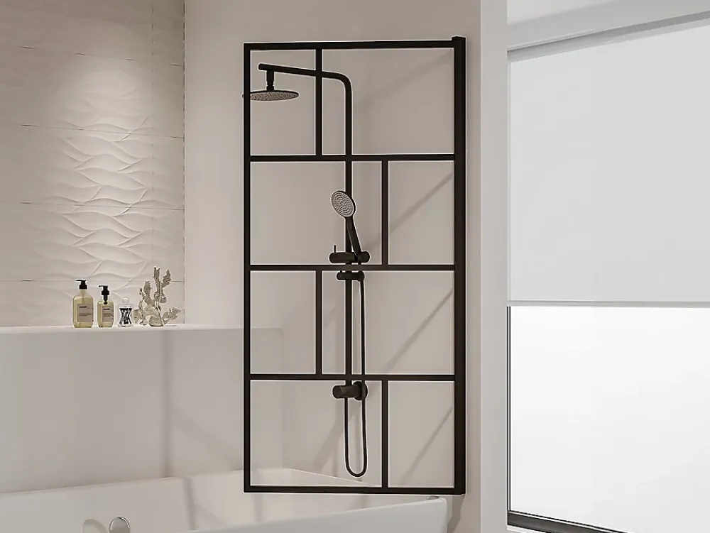 Pare-Baignoire|Vente-unique Pare baignoire pivotant style industriel - 70 x 140 cm - Noir mat - Verre - RIVANON