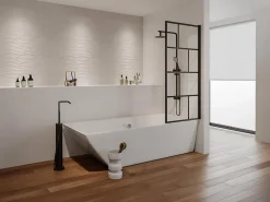 Pare-Baignoire|Vente-unique Pare baignoire pivotant style industriel - 70 x 140 cm - Noir mat - Verre - RIVANON