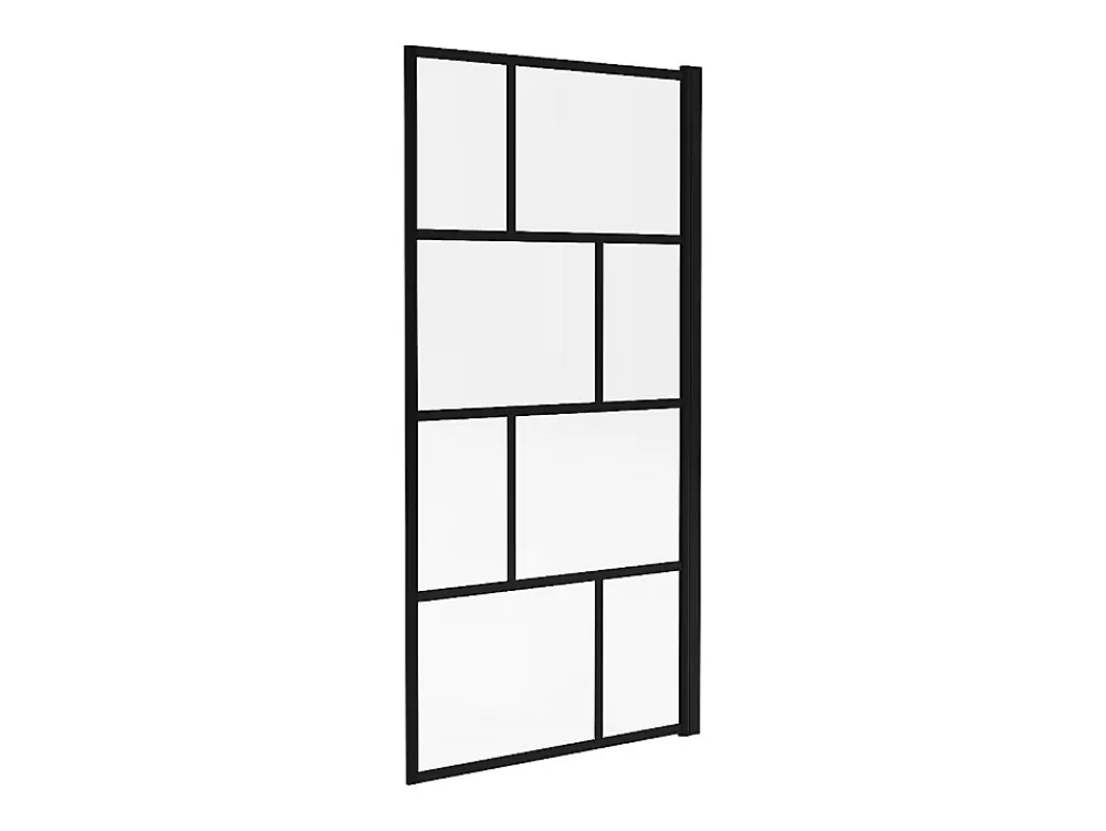 Vente-unique Pare baignoire pivotant style industriel - 80 x 140 cm - Noir mat - Verre - RIVANON