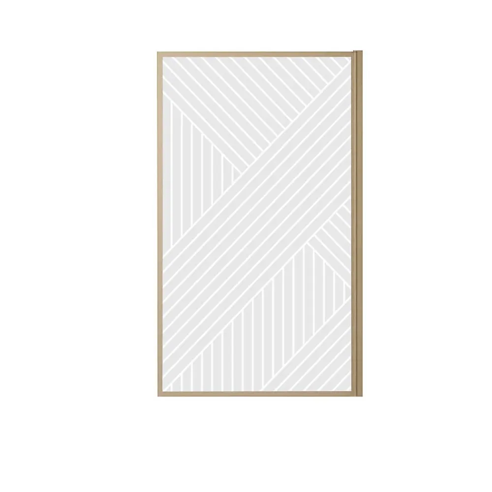 Aurlane Pare baignoire pivotant 140x80 cm HINATA - style Japandi géométrique - Cadre effet bois - Verre 5 mm