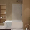 Pare-Baignoire|Aurlane Pare baignoire pivotant 140x80 cm HINATA - style Japandi courbes douces Cadre effet bois - Verre 5mm