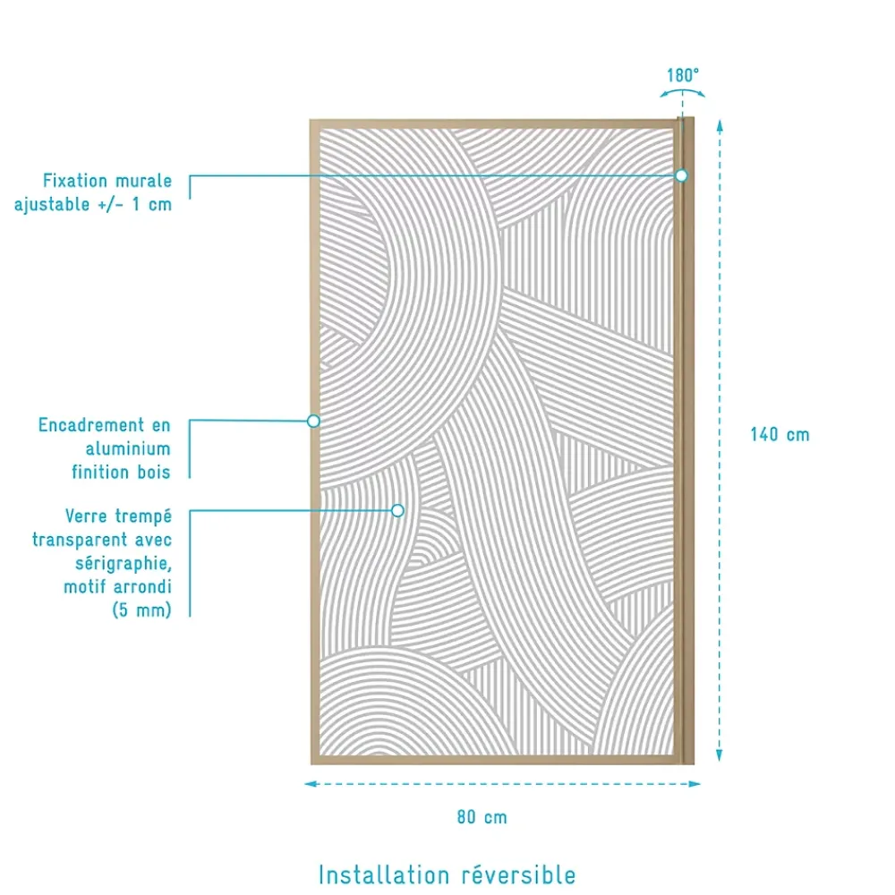 Pare-Baignoire|Aurlane Pare baignoire pivotant 140x80 cm HINATA - style Japandi courbes douces Cadre effet bois - Verre 5mm