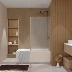 Pare-Baignoire|Aurlane Pare baignoire pivotant 140x80 cm HINATA - style Japandi courbes douces Cadre effet bois - Verre 5mm