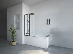Vente-unique Pare baignoire pliant en métal style atelier - Noir mat - 80 x 140 cm - DISTRICT