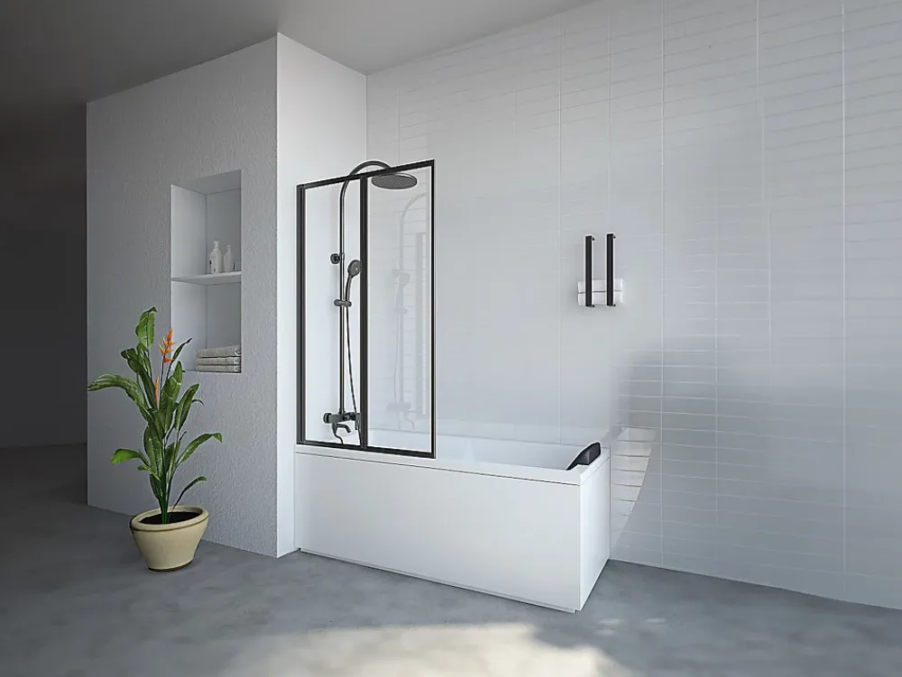 Vente-unique Pare baignoire pliant en métal style atelier - Noir mat - 80 x 140 cm - DISTRICT