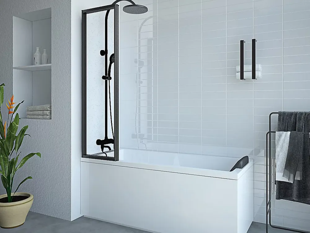 Vente-unique Pare baignoire pliant en métal style atelier - Noir mat - 120 x 140 cm - DISTRICT