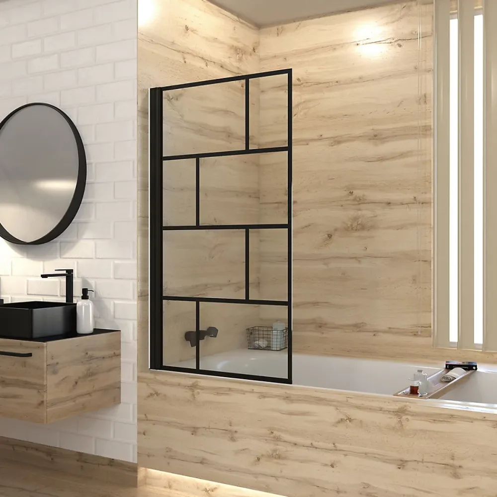 Pare-Baignoire|Aurlane Pare baignoire rabattable sérigraphié 80x140 cm - Finition Noir Mat - BLOCKS SCREEN