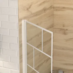Aurlane Pare Baignoire Rabattable 75x125cm - Sérigraphie Briques Blanches - Verre Trempé 4mm