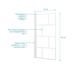 Aurlane Pare Baignoire Rabattable 75x125cm - Sérigraphie Briques Blanches - Verre Trempé 4mm