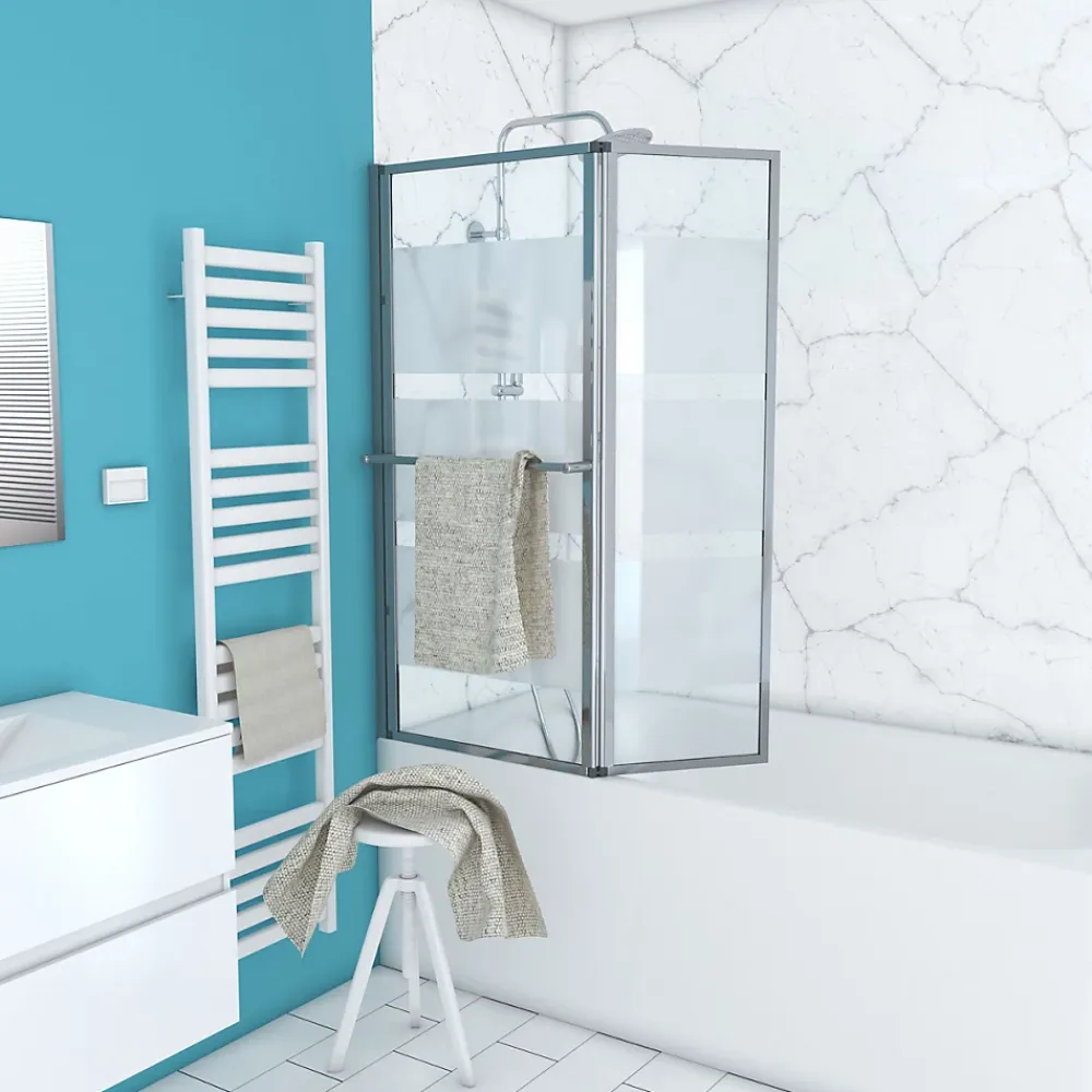 Pare-Baignoire|Aurlane Pare baignoire relevable 139x105cm avec volet - verre transparent avec bande depolie